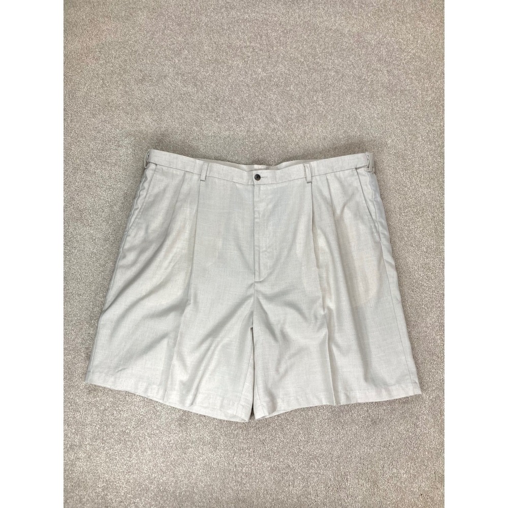 Haggar Linen Blend Pleated Front Shorts Mens 48 Beige Relaxed Fit Preppy Summer